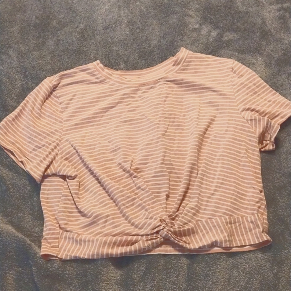 Women's pink and white cropped tie shirt